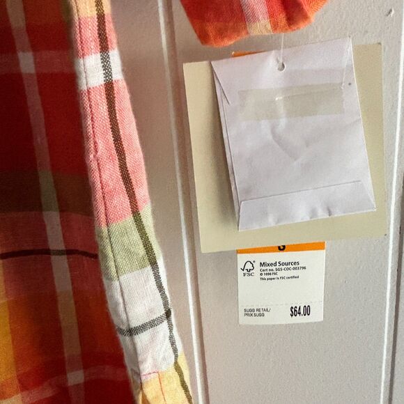 Jones New York Sport 100% Linen Fall Roll Sleeve Button Down Plaid Shirt S #C - Picture 5 of 8